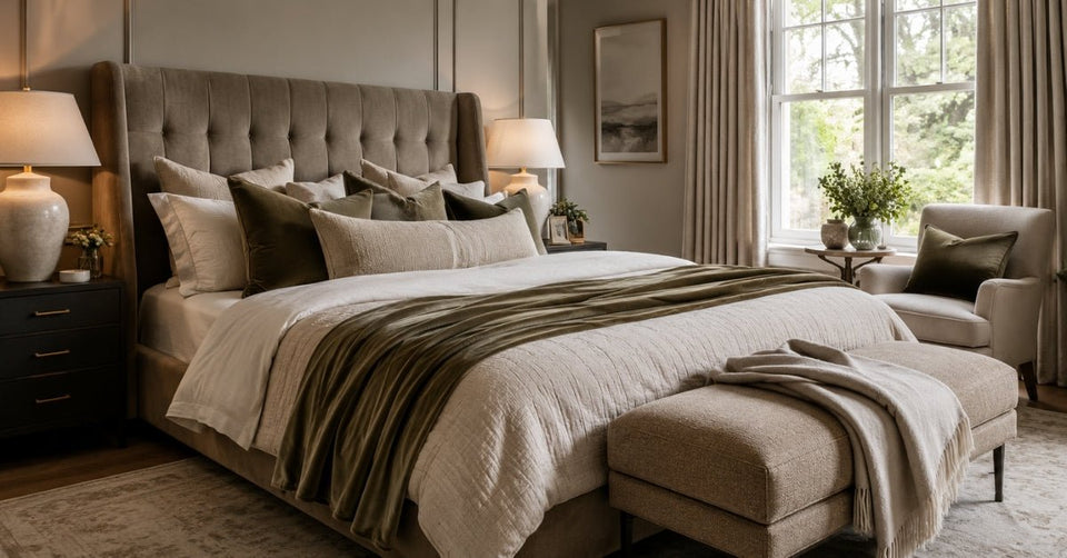 How to Mix Velvet, Chenille and Linen-Look Fabrics in One Bedroom - Adeline Waterson