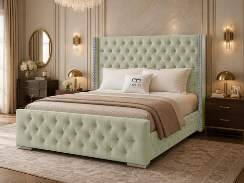 Duchess Button-Tufted Wingback Upholstered Bed Set with Floor Standing Headboard, Footboard & Storage Upgrade Option