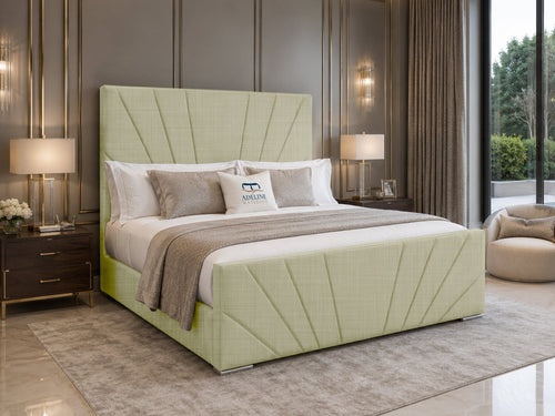 Sydney Sunburst Channel Wingback Upholstered Bed Set with Floor Standing Headboard, Footboard & Storage Upgrade Option