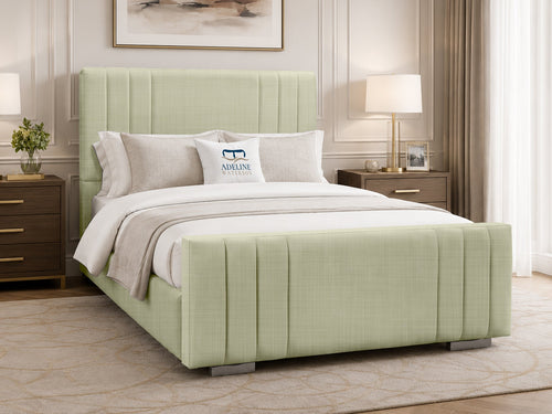 Raymond Vertical Channel Wingback Upholstered Bed Set with Floor Standing Headboard, Footboard & Storage Upgrade Option