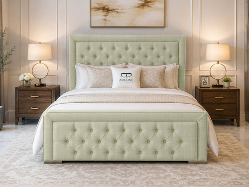 Hilton Button-Tufted Wingback Upholstered Bed Set with Floor Standing Headboard, Footboard & Storage Upgrade Option