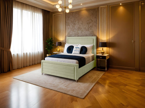 Paris Horizontal Channel Upholstered Bed Set with Floor Standing Headboard, Footboard & Storage Upgrade Option