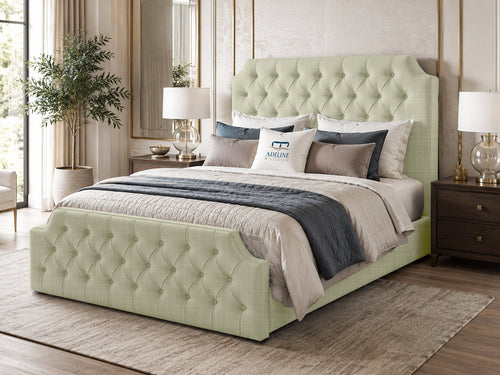 Elizabeth Button-Tufted Upholstered Sleigh Bed Set with Floor Standing Headboard, Footboard & Storage Upgrade Option