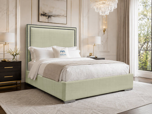 Bumper Beading Panel Upholstered Bed Set with Floor Standing Headboard, Footboard & Storage Upgrade Option