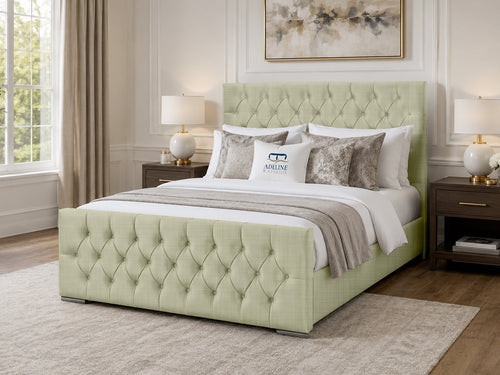 Arabella Button-Tufted Upholstered Bed Set with Floor Standing Headboard, Footboard & Storage Upgrade Option