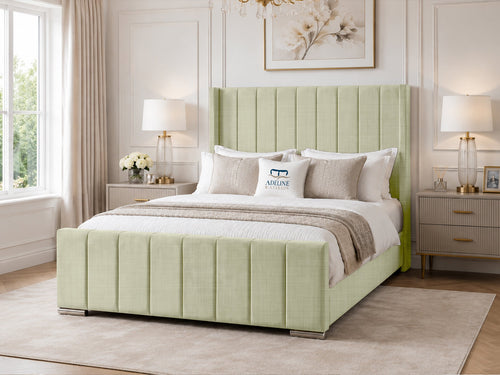 Windsor Vertical Channel Upholstered Bed Set with Floor Standing Headboard, Footboard & Storage Upgrade Option