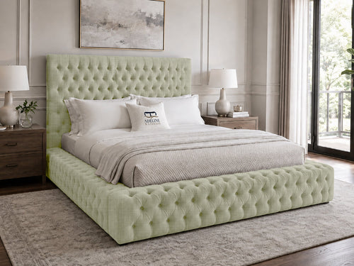 Knightsbridge Button-Tufted Wingback Upholstered Bed Set with Floor Standing Headboard, Footboard & Storage Upgrade Option