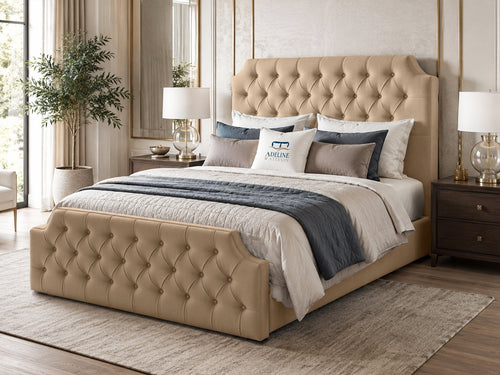 Elizabeth Button-Tufted Upholstered Sleigh Bed Set with Floor Standing Headboard, Footboard & Storage Upgrade Option