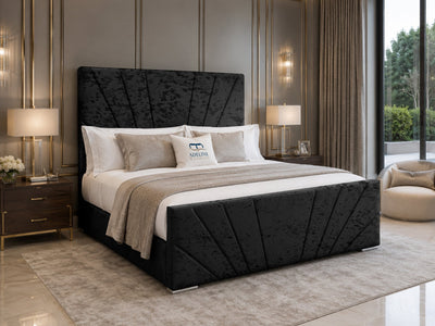 Sydney Sunburst Channel Wingback Upholstered Bed Set with Floor Standing Headboard, Footboard & Storage Upgrade Option