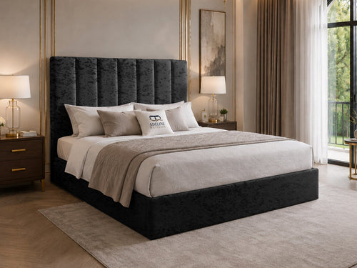 Sarah Vertical Channel Wingback Upholstered Bed Set with Floor Standing Headboard, Footboard & Storage Upgrade Option