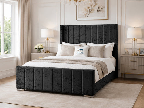 Windsor Vertical Channel Upholstered Bed Set with Floor Standing Headboard, Footboard & Storage Upgrade Option