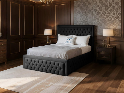 Majestic Button-Tufted Wingback Upholstered Bed Set with Floor Standing Headboard, Footboard & Storage Upgrade Option