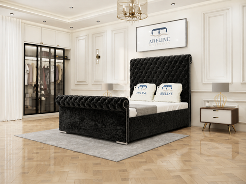 Luxury Button-Tufted Sleigh Upholstered Bed Set with Storage Drawers, Floor Standing Headboard & Footboard
