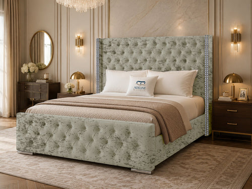 Duchess Button-Tufted Wingback Upholstered Bed Set with Floor Standing Headboard, Footboard & Storage Upgrade Option