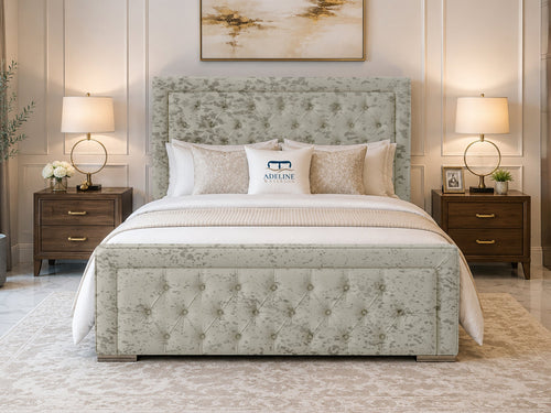 Hilton Button-Tufted Wingback Upholstered Bed Set with Floor Standing Headboard, Footboard & Storage Upgrade Option