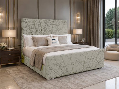 Sydney Sunburst Channel Wingback Upholstered Bed Set with Floor Standing Headboard, Footboard & Storage Upgrade Option