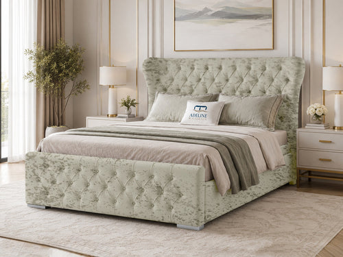 Winslet Curved Button-Tufted Wingback Upholstered Bed Set with Floor Standing Headboard, Footboard & Storage Upgrade Option