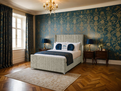 Lisburn Vertical Channel Wingback Upholstered Bed Set with Floor Standing Headboard, Footboard & Storage Upgrade Option