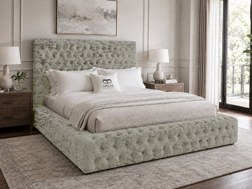 Knightsbridge Button-Tufted Wingback Upholstered Bed Set with Floor Standing Headboard, Footboard & Storage Upgrade Option