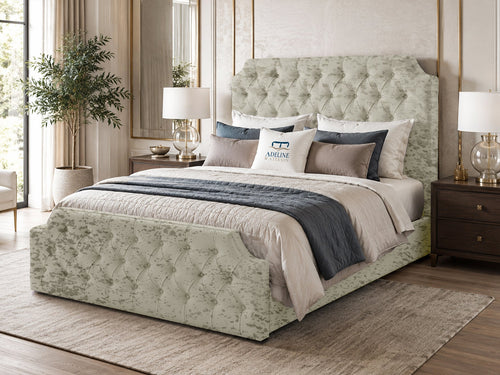 Elizabeth Button-Tufted Upholstered Sleigh Bed Set with Floor Standing Headboard, Footboard & Storage Upgrade Option