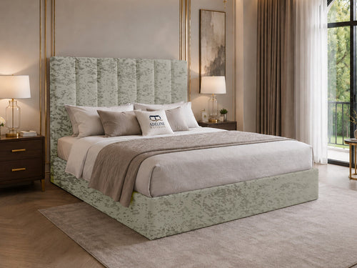 Sarah Vertical Channel Wingback Upholstered Bed Set with Floor Standing Headboard, Footboard & Storage Upgrade Option