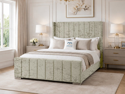Windsor Vertical Channel Upholstered Bed Set with Floor Standing Headboard, Footboard & Storage Upgrade Option