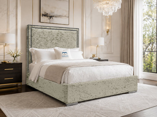 Bumper Beading Panel Upholstered Bed Set with Floor Standing Headboard, Footboard & Storage Upgrade Option