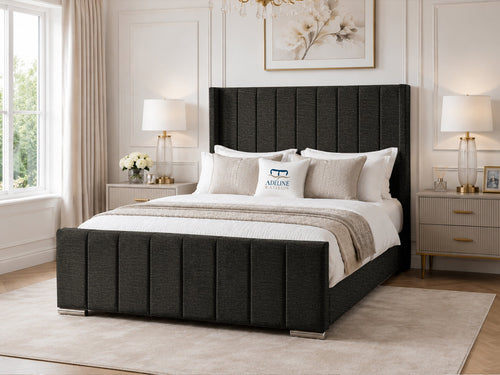 Windsor Vertical Channel Upholstered Bed Set with Floor Standing Headboard, Footboard & Storage Upgrade Option