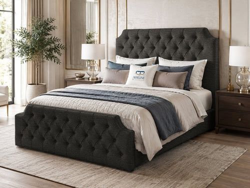 Elizabeth Button-Tufted Upholstered Sleigh Bed Set with Floor Standing Headboard, Footboard & Storage Upgrade Option