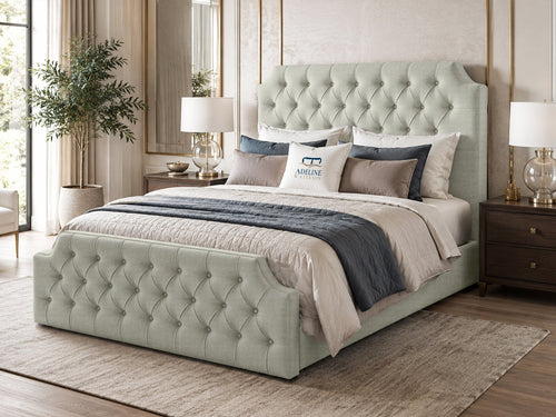 Elizabeth Button-Tufted Upholstered Sleigh Bed Set with Floor Standing Headboard, Footboard & Storage Upgrade Option