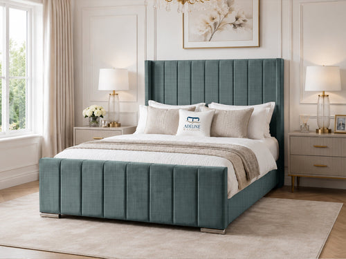 Windsor Vertical Channel Upholstered Bed Set with Floor Standing Headboard, Footboard & Storage Upgrade Option