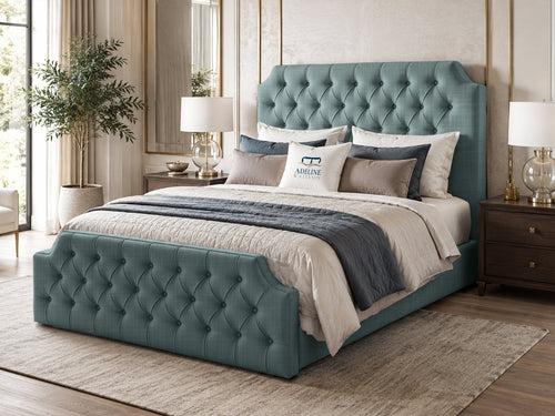 Elizabeth Button-Tufted Upholstered Sleigh Bed Set with Floor Standing Headboard, Footboard & Storage Upgrade Option