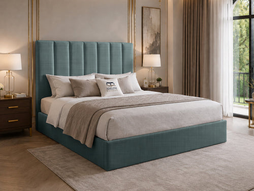 Sarah Vertical Channel Wingback Upholstered Bed Set with Floor Standing Headboard, Footboard & Storage Upgrade Option
