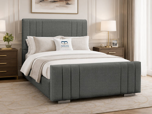 Raymond Vertical Channel Wingback Upholstered Bed Set with Floor Standing Headboard, Footboard & Storage Upgrade Option