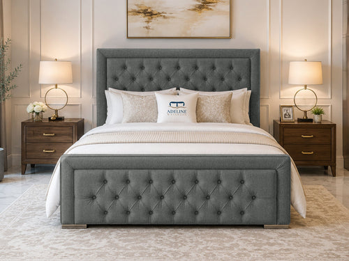 Hilton Button-Tufted Wingback Upholstered Bed Set with Floor Standing Headboard, Footboard & Storage Upgrade Option
