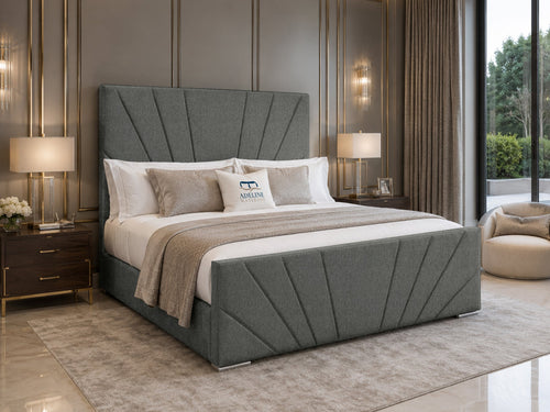 Sydney Sunburst Channel Wingback Upholstered Bed Set with Floor Standing Headboard, Footboard & Storage Upgrade Option