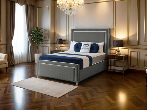 Hampton Panel Upholstered Bed Set with Floor Standing Headboard, Footboard & Storage Upgrade Option