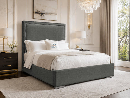 Bumper Beading Panel Upholstered Bed Set with Floor Standing Headboard, Footboard & Storage Upgrade Option