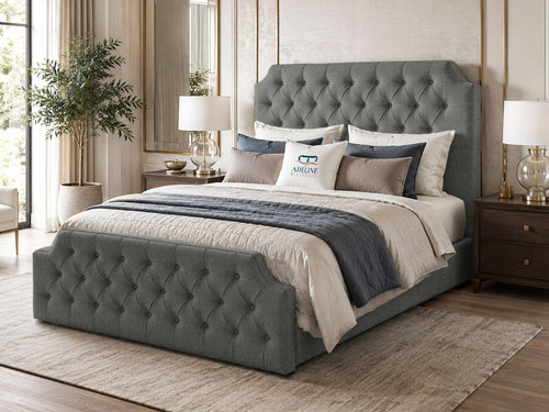 Elizabeth Button-Tufted Upholstered Sleigh Bed Set with Floor Standing Headboard, Footboard & Storage Upgrade Option