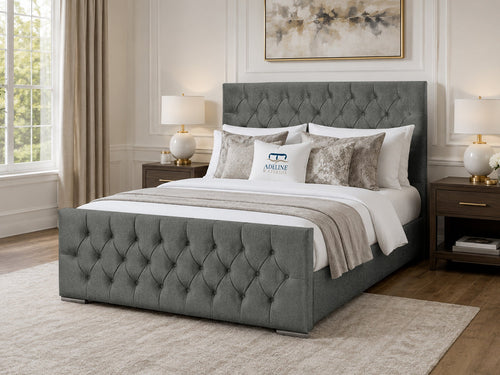 Arabella Button-Tufted Upholstered Bed Set with Floor Standing Headboard, Footboard & Storage Upgrade Option