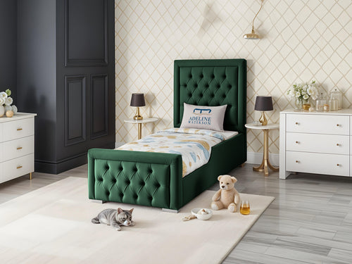 Noha Button-Tufted Kids Upholstered Bed Set with Floor Standing Headboard & Footboard