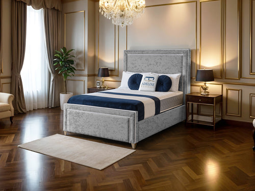 Hampton Panel Upholstered Bed Set with Floor Standing Headboard, Footboard & Storage Upgrade Option