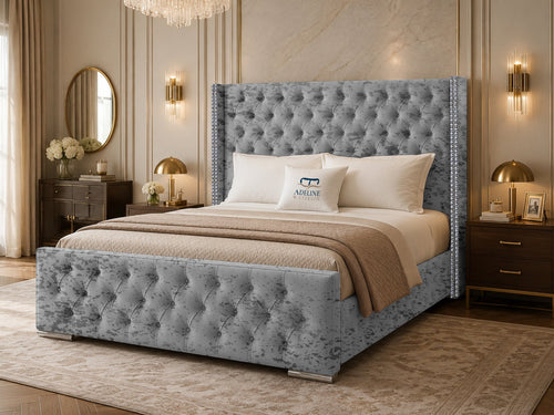 Duchess Button-Tufted Wingback Upholstered Bed Set with Floor Standing Headboard, Footboard & Storage Upgrade Option