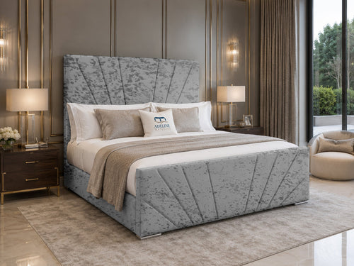 Sydney Sunburst Channel Wingback Upholstered Bed Set with Floor Standing Headboard, Footboard & Storage Upgrade Option