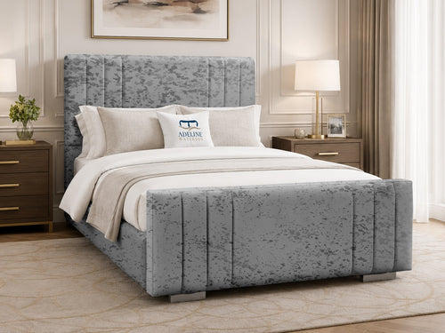 Raymond Vertical Channel Wingback Upholstered Bed Set with Floor Standing Headboard, Footboard & Storage Upgrade Option