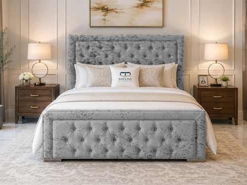 Hilton Button-Tufted Wingback Upholstered Bed Set with Floor Standing Headboard, Footboard & Storage Upgrade Option
