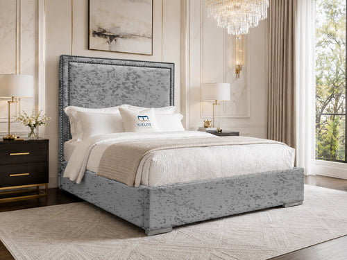Bumper Beading Panel Upholstered Bed Set with Floor Standing Headboard, Footboard & Storage Upgrade Option