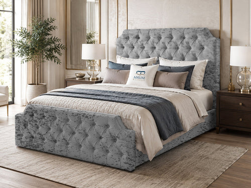 Elizabeth Button-Tufted Upholstered Sleigh Bed Set with Floor Standing Headboard, Footboard & Storage Upgrade Option