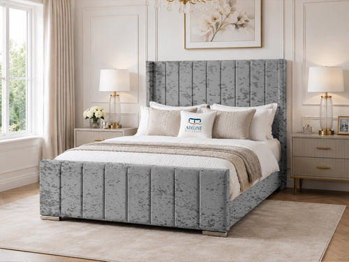 Windsor Vertical Channel Upholstered Bed Set with Floor Standing Headboard, Footboard & Storage Upgrade Option