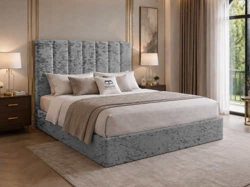 Sarah Vertical Channel Wingback Upholstered Bed Set with Floor Standing Headboard, Footboard & Storage Upgrade Option